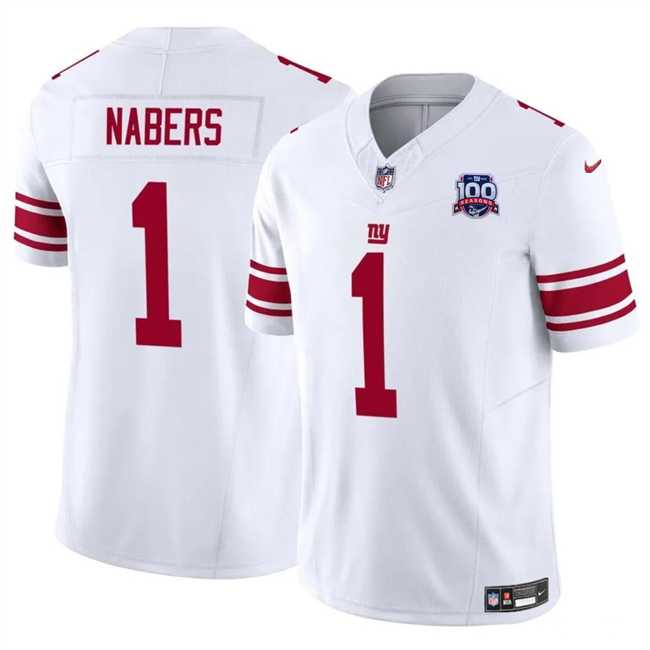 Men & Women & Youth New York Giants #1 Malik Nabers White 2024 Draft F.U.S.E. 100TH Season Patch Vapor Untouchable Limited Stitched Jersey->new york giants->NFL Jersey